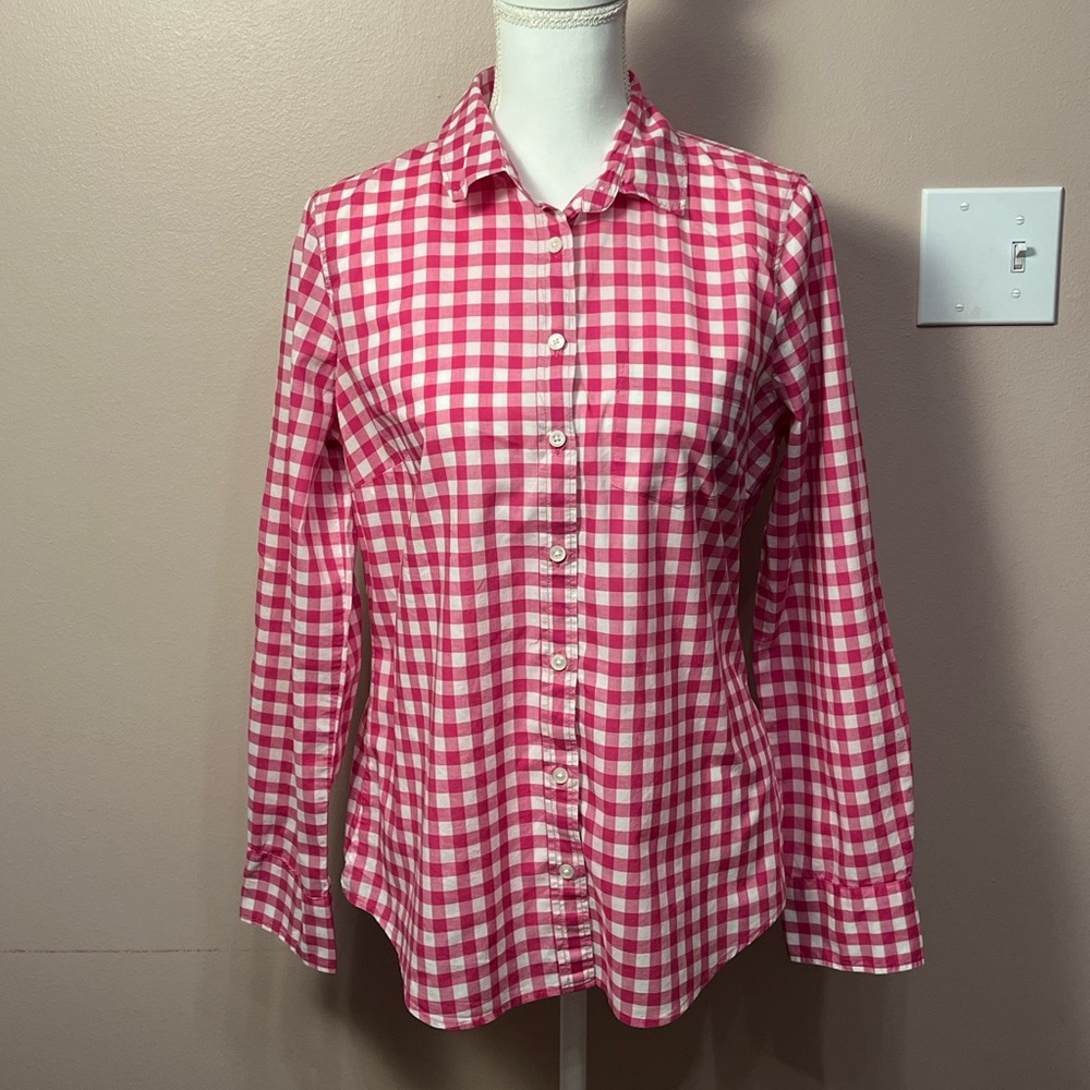 J. Crew Pink and White Gingham Shirt